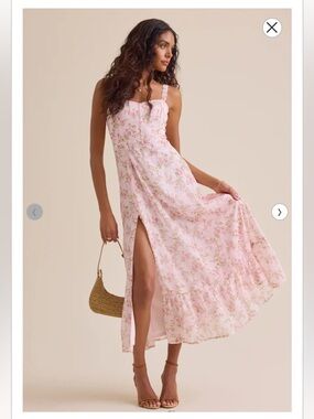 NWT Altar'd State Pink Floral Square-Neck Maxi Dress with Side Slit